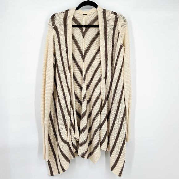 Free People Cream and Brown Striped Cardigan Sweater Women's Size Medium - Picture 3 of 10